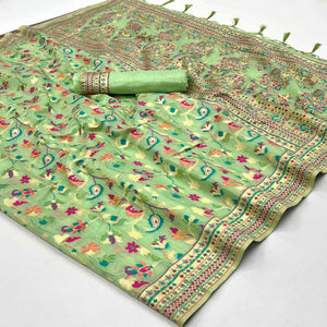 Green Floral Woven Chanderi Saree