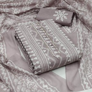 Grey Printed Pure Cotton Dress Material