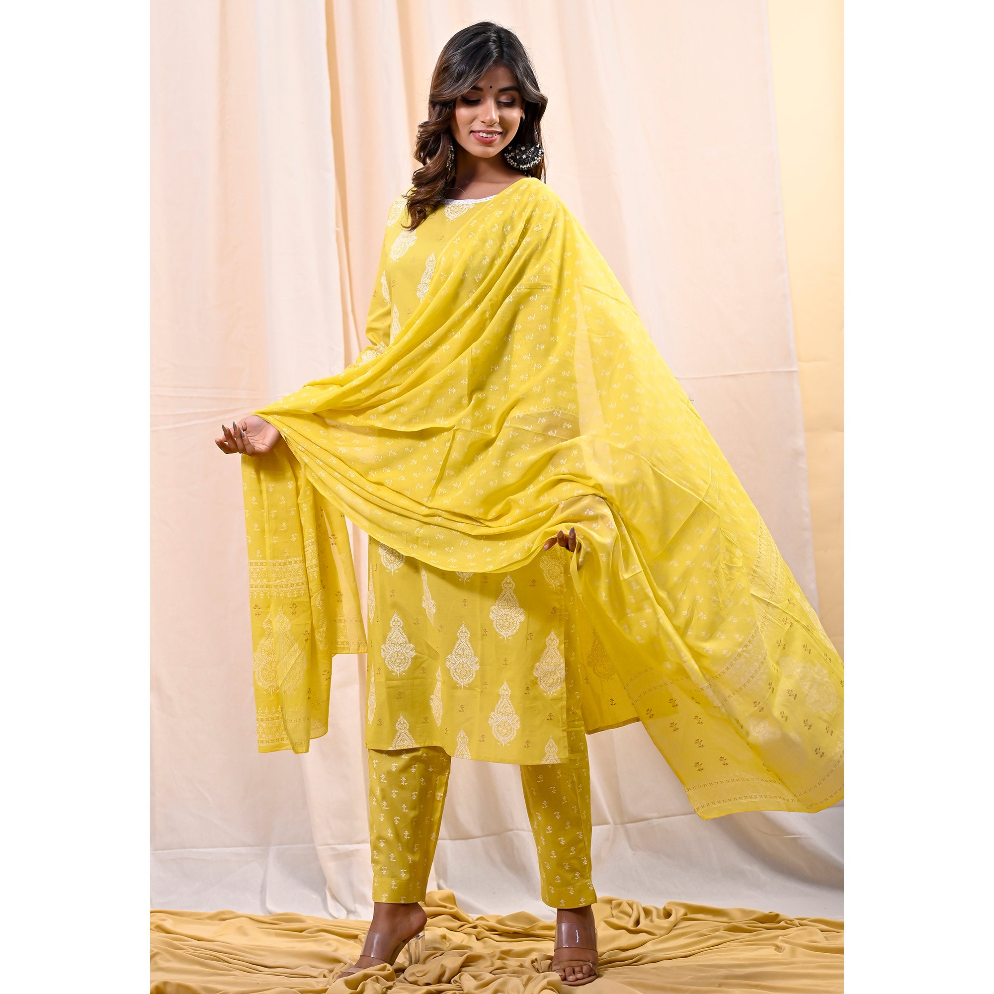 Shop Yellow Printed Cotton Trendy Salwar Suit Online : 263647 -