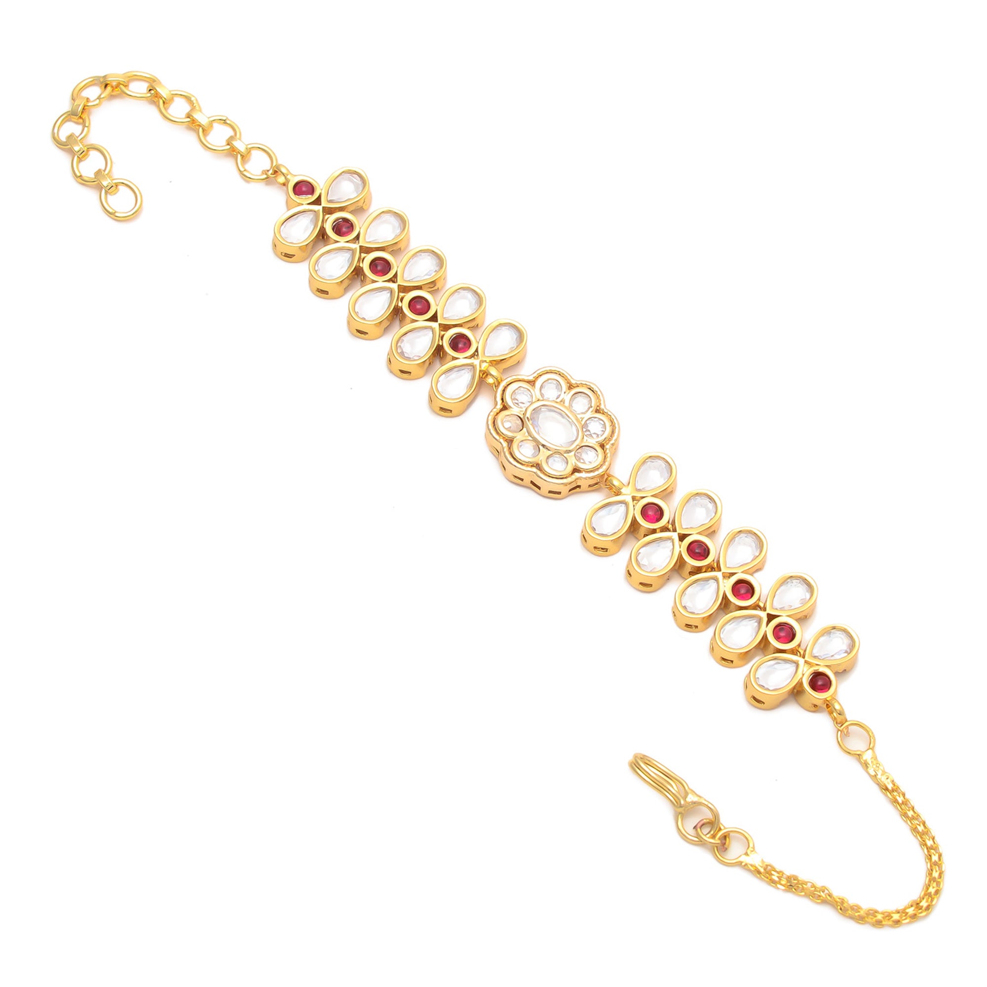 Gold Kundan Stone Long Chain Bracelet