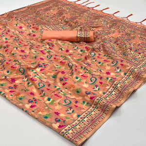 Peach Floral Woven Chanderi Saree