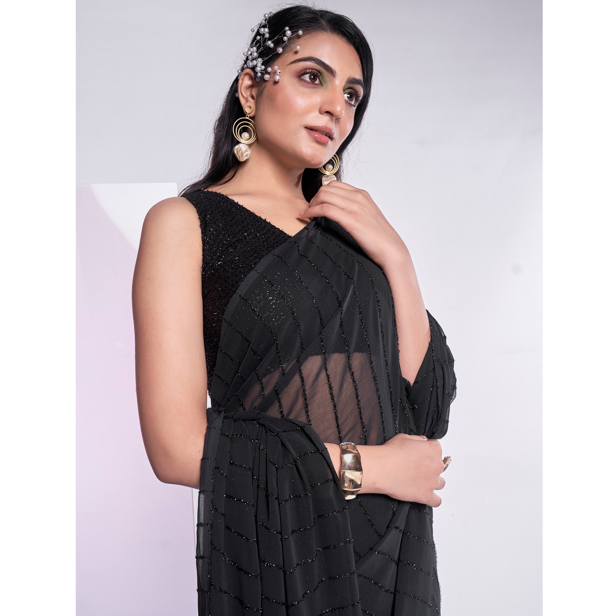 Black Embroidered Georgette Saree
