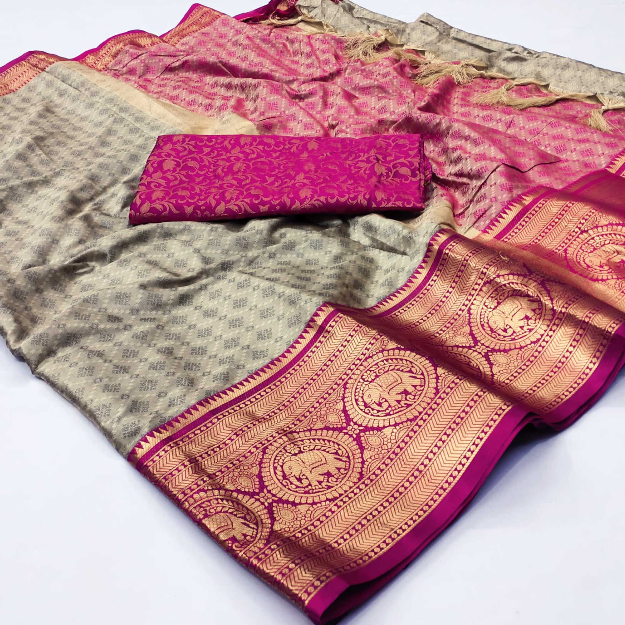 Chikoo Rani Woven Cotton Silk Saree With Tassels