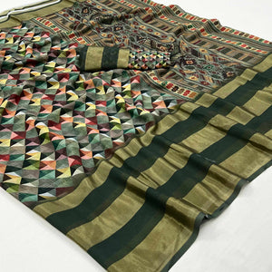 Olive Green Digital Printed Viscose Saree