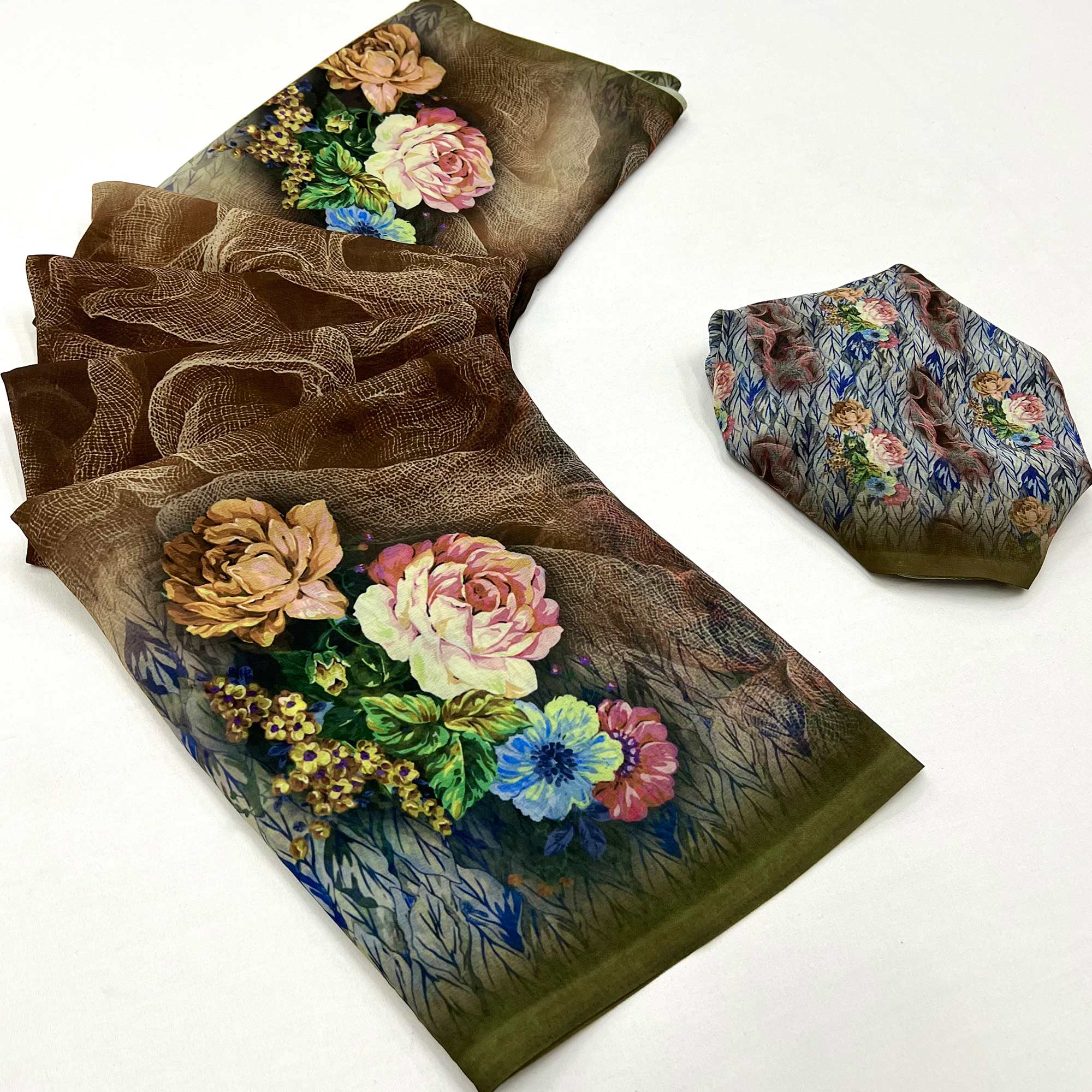 Multicolor Digital Floral Printed Georgette Saree