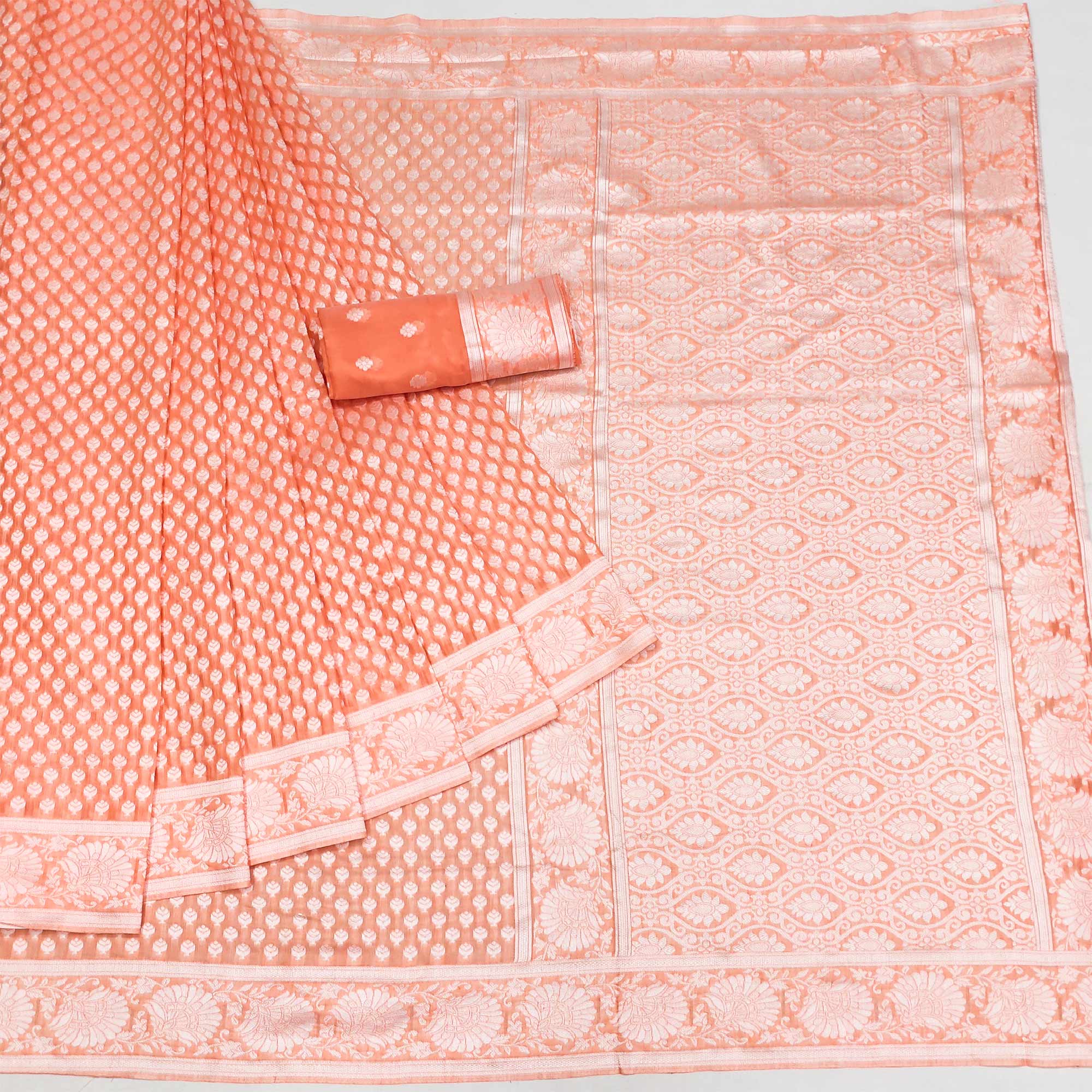 Orange Woven Cotton Silk Saree