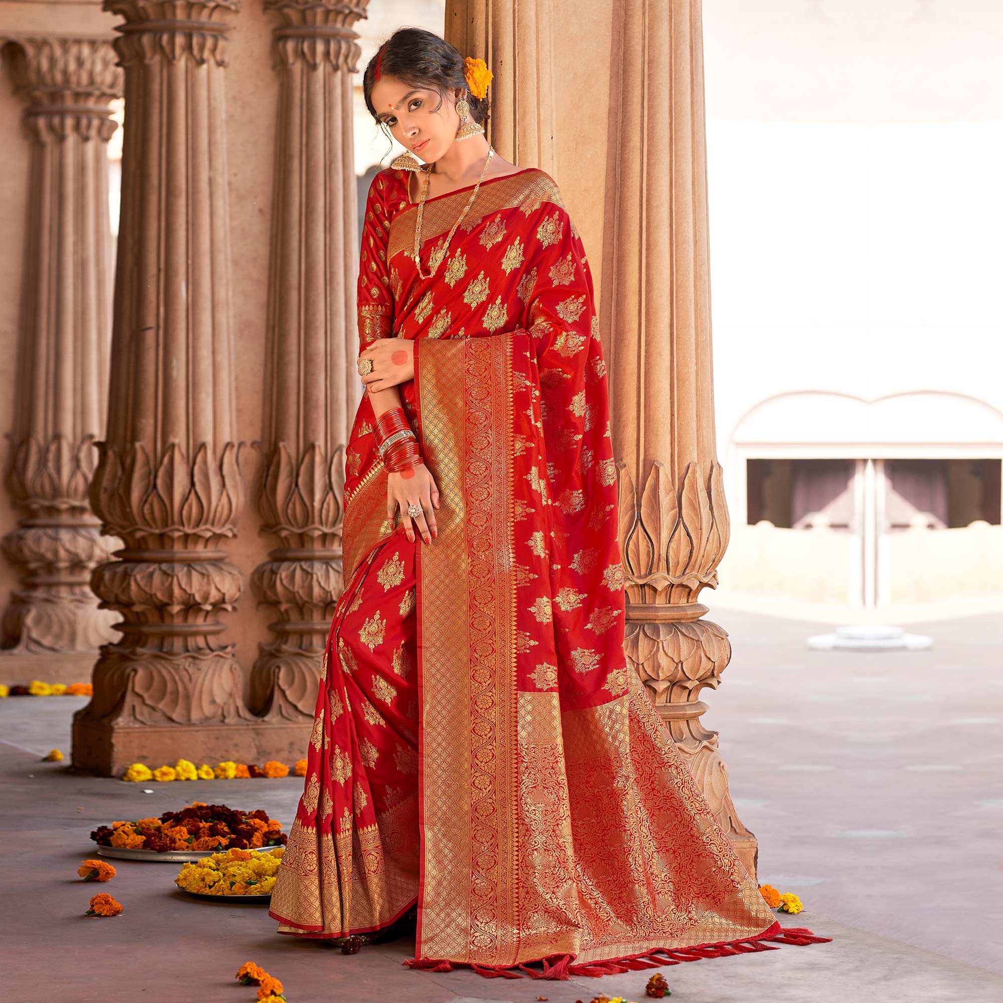 Red Woven Pure Silk Saree