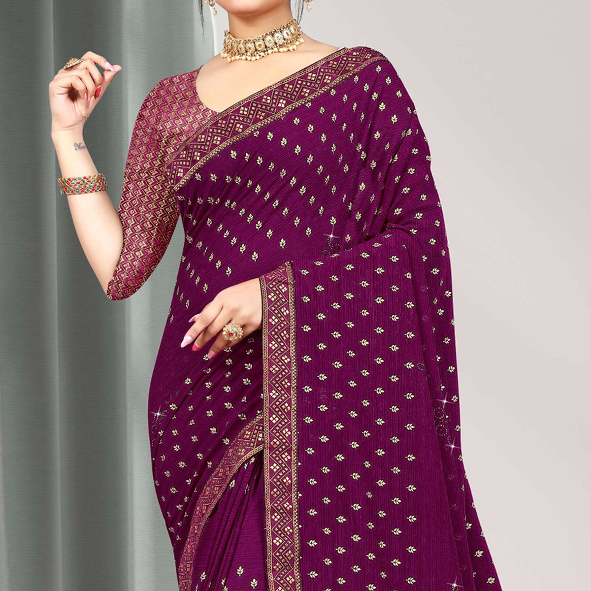 Purple Woven Chiffon Saree