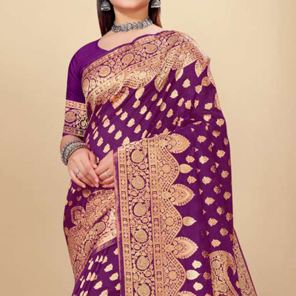 Purple Woven Art Silk Saree With Tassels