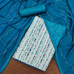 Blue & White Digital Printed Cotton Dress Material