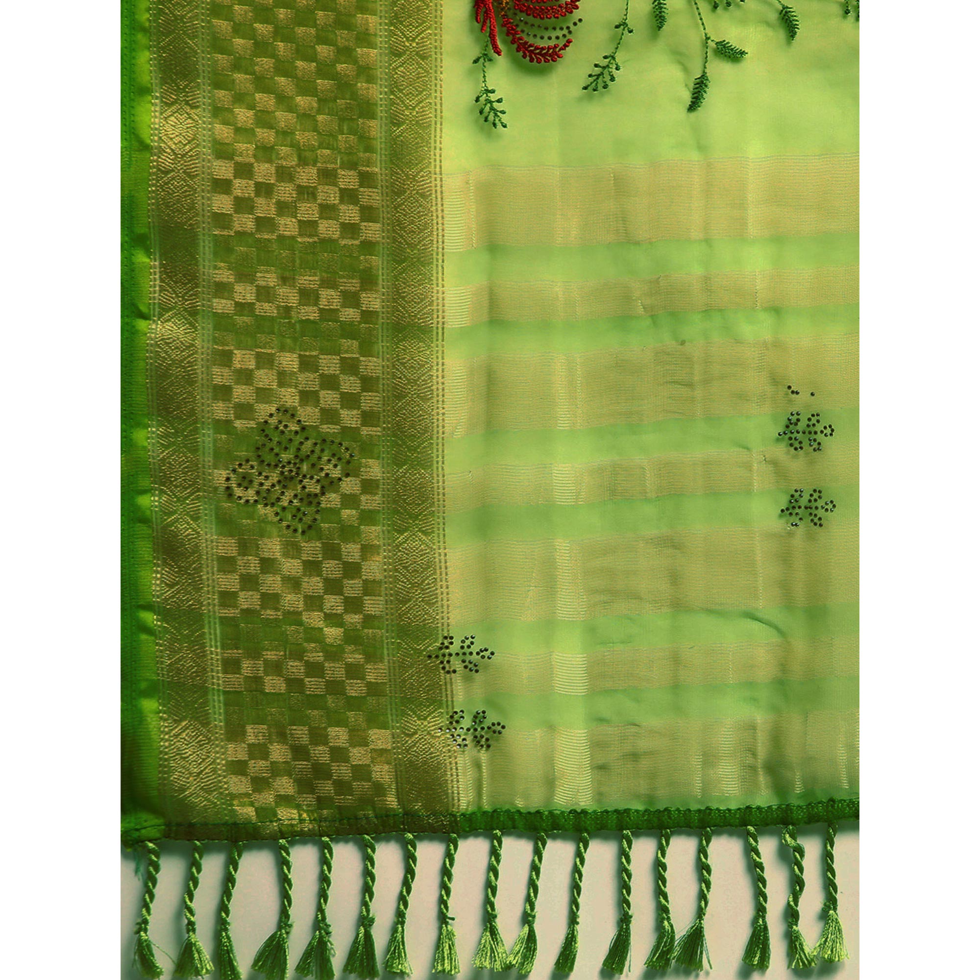 Green Floral Embroidered Organza Saree