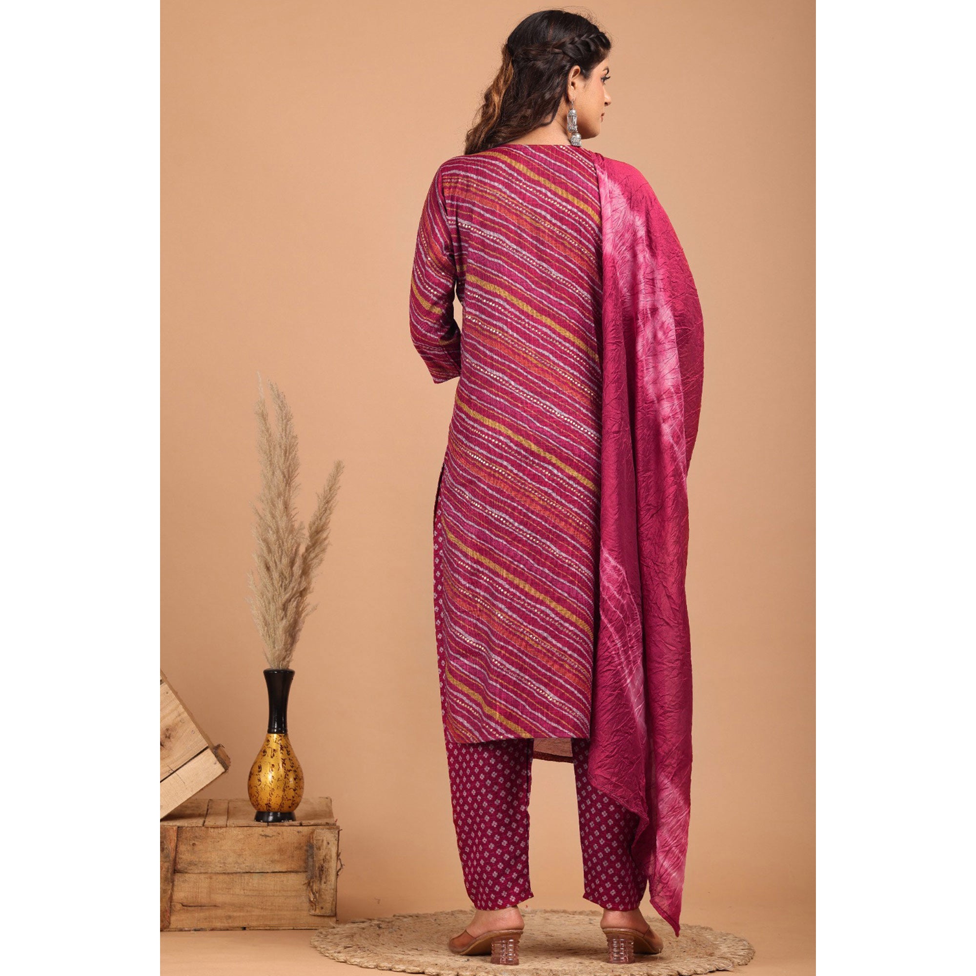 Maroon Foil Printed Rayon Suit