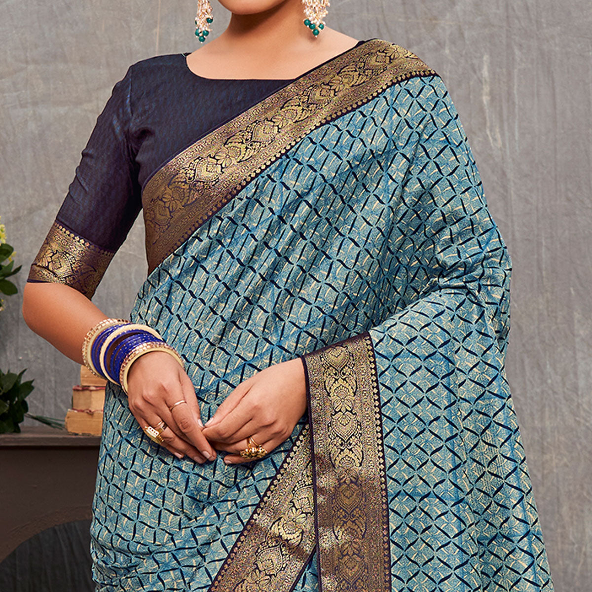 Multicolor Printed With lace Border Tussar Silk Saree