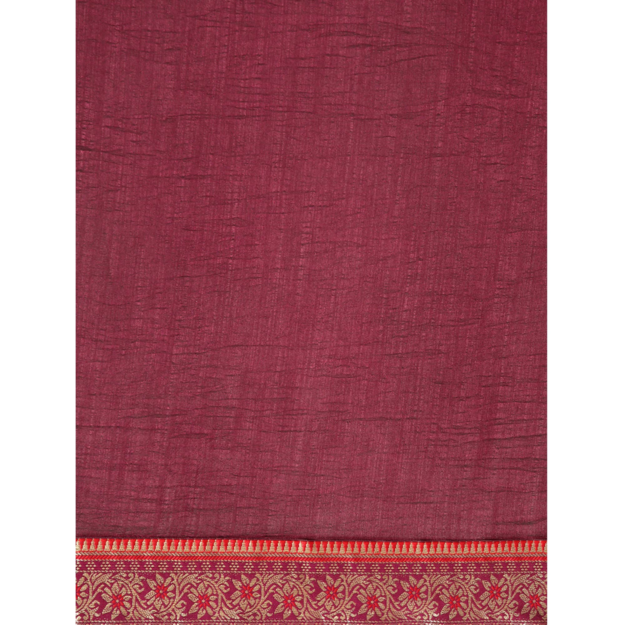 Brown Solid Vichitra Silk Saree With Fancy Border