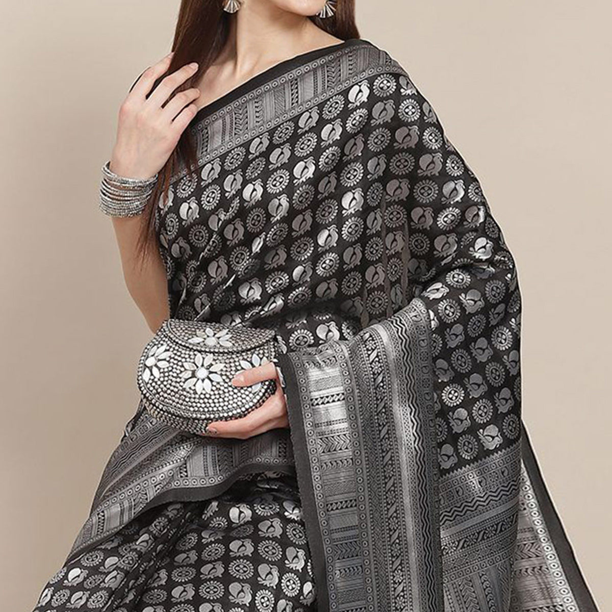 Black Woven Banarasi Silk Saree