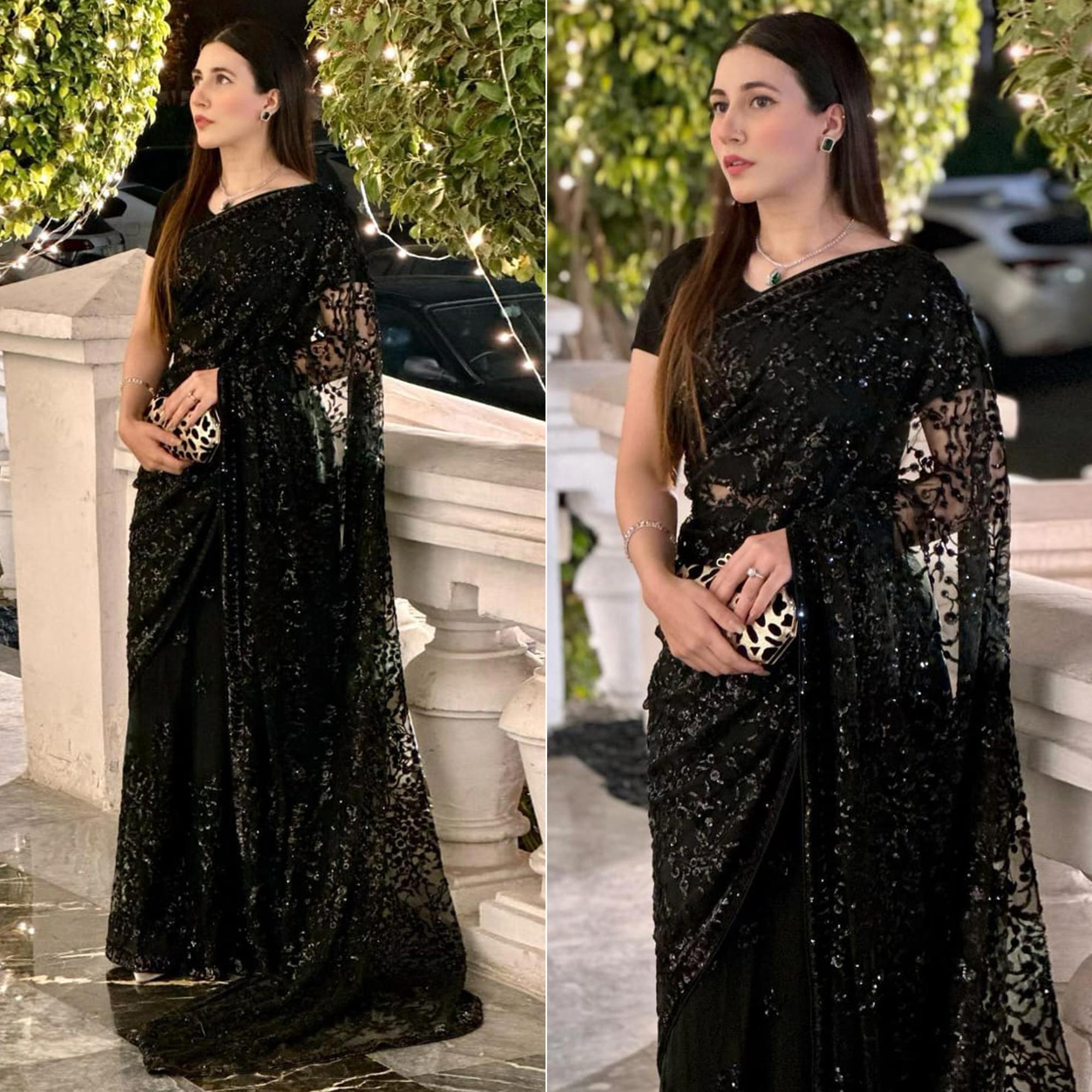 Black Sequins Embroidered Georgette Saree