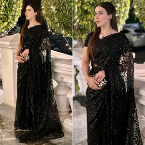Black Sequins Embroidered Georgette Saree