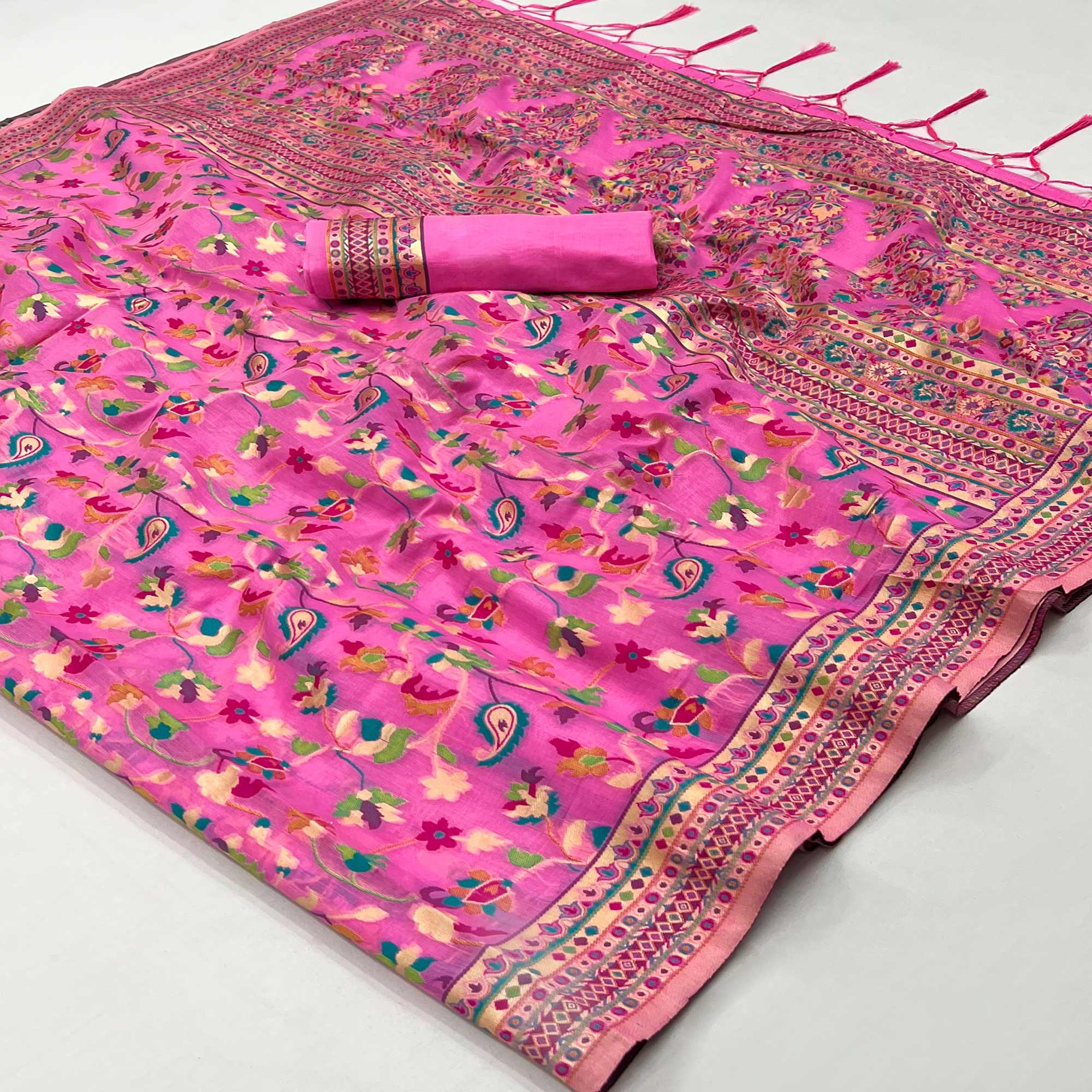 Pink Floral Woven Chanderi Saree