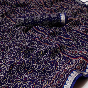 Blue Bandhani Printed Georgette Saree With Designer Border