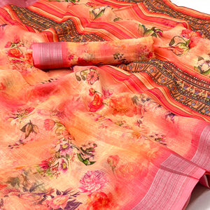 Multicolored Digital Printed Linen Saree