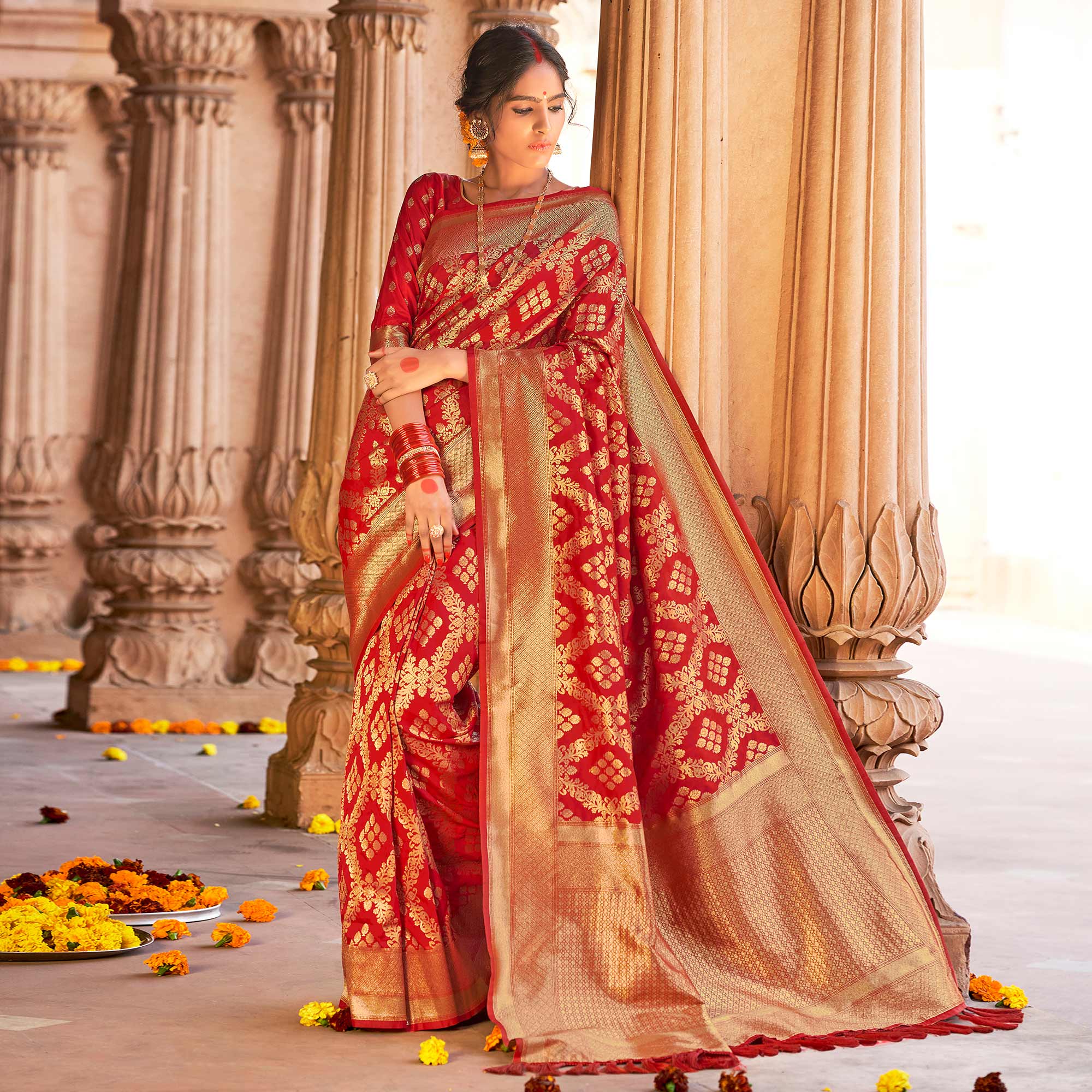 Red Woven Pure Silk Saree