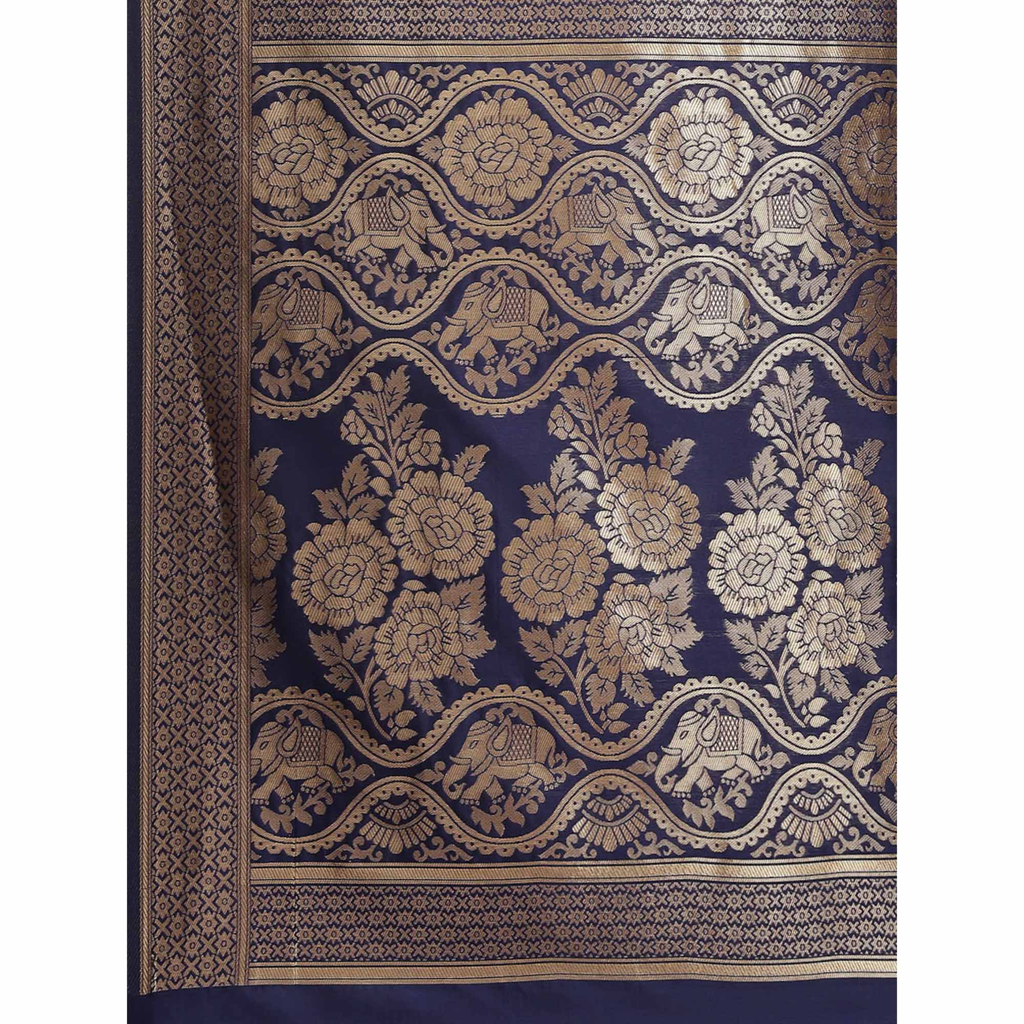 Navy Blue Woven Banarasi Silk Saree