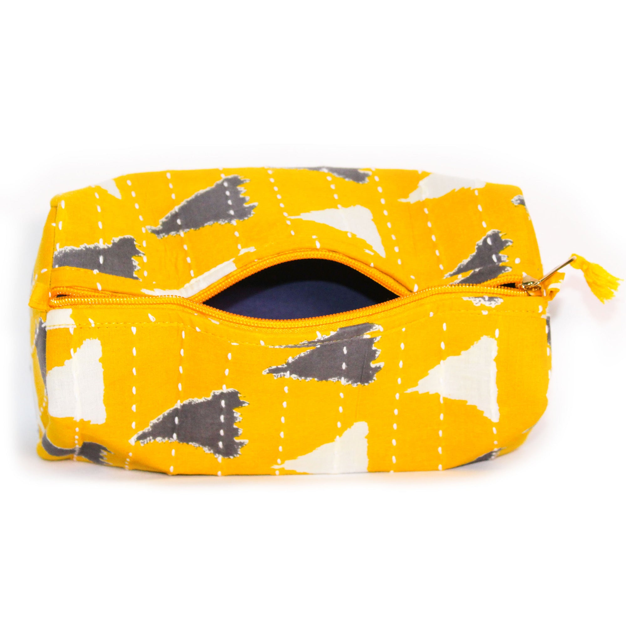 TMN - Women Yellow Printed With Embroidered Vegan Leather Cosmetic Pouch