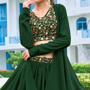 Green Sequins Embroidered Georgette Lehenga Choli With Shrug