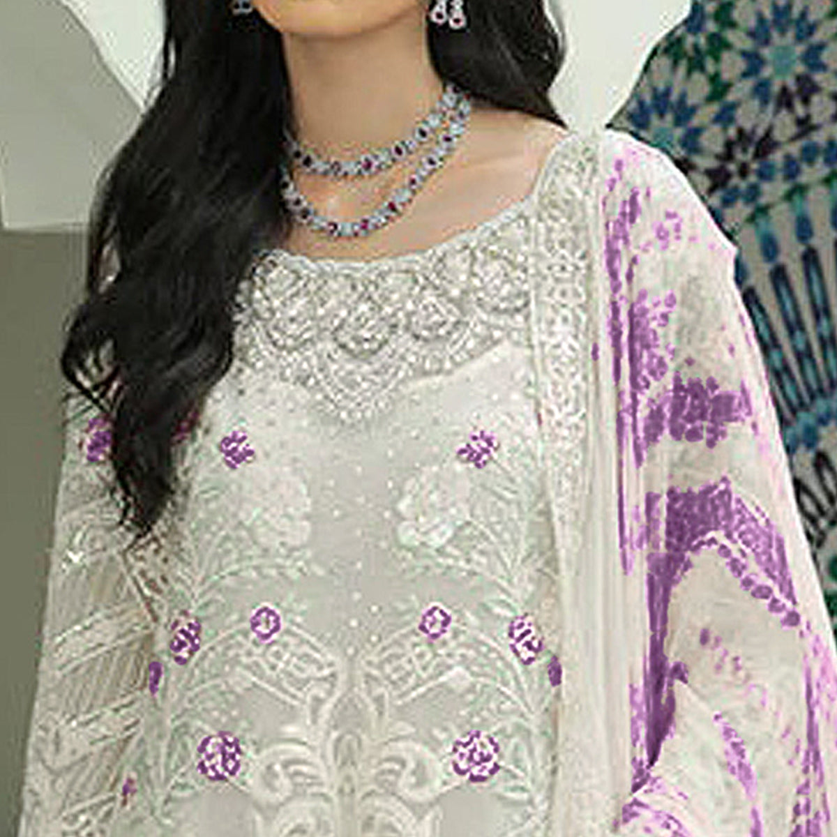 White Sequins Embroidered Georgette Pakistani Suit