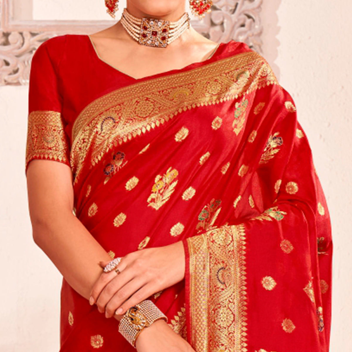 Red Woven Art Silk Saree