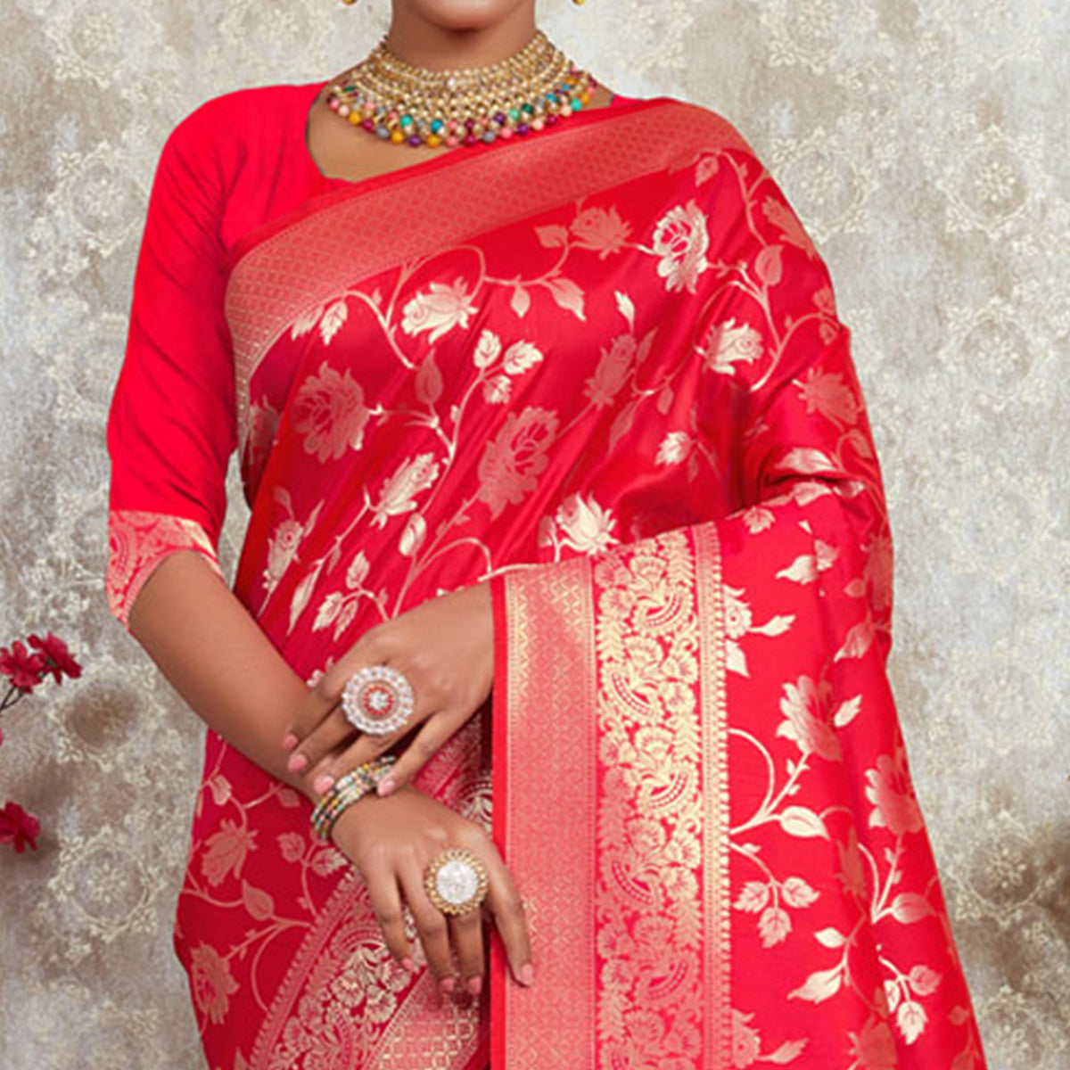 Red Woven Art Silk Saree With Tassels