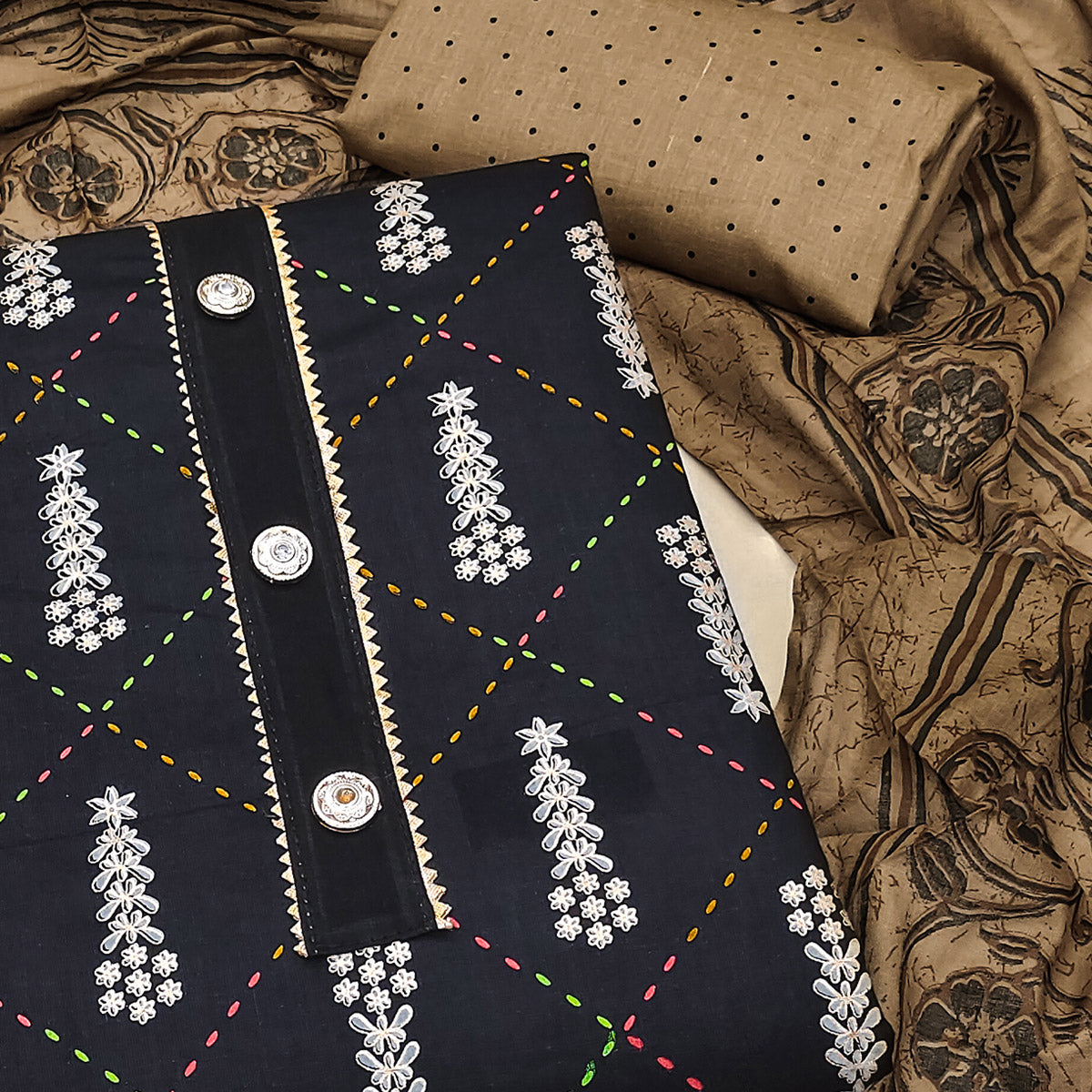 Black Printed Pure Cotton Dress Material