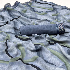 Grey Printed Georgette Saree