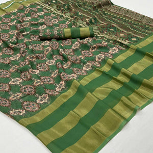Green Digital Floral Printed Viscose Saree