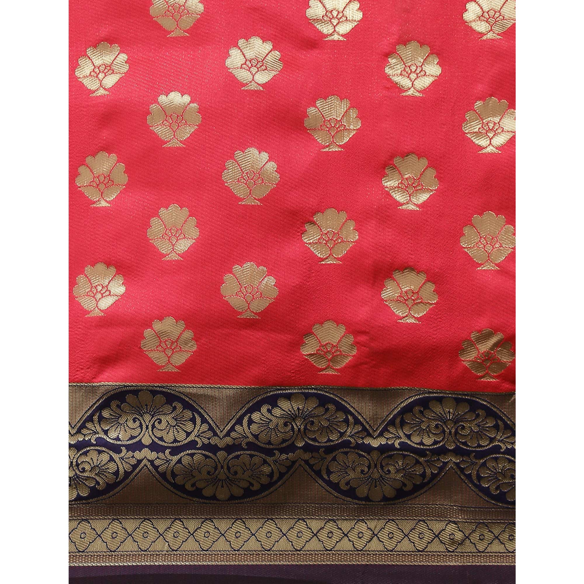 Pink & Navy Blue Woven Banarasi Silk Saree