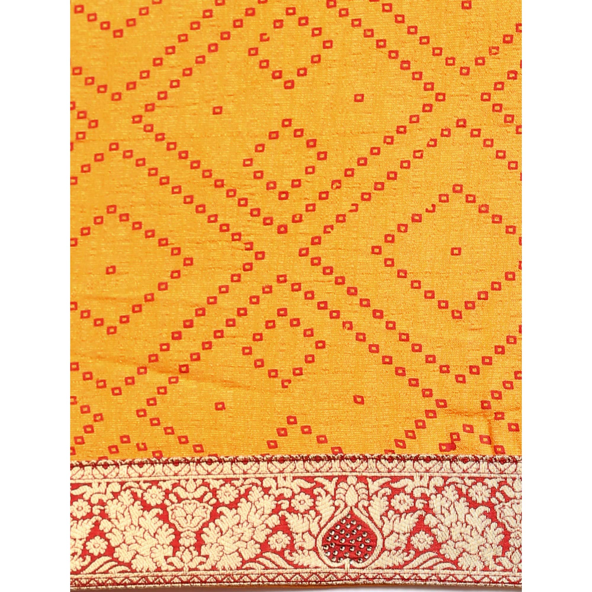 Yellow Foil Printed With Swarovski Vichitra Silk Saree