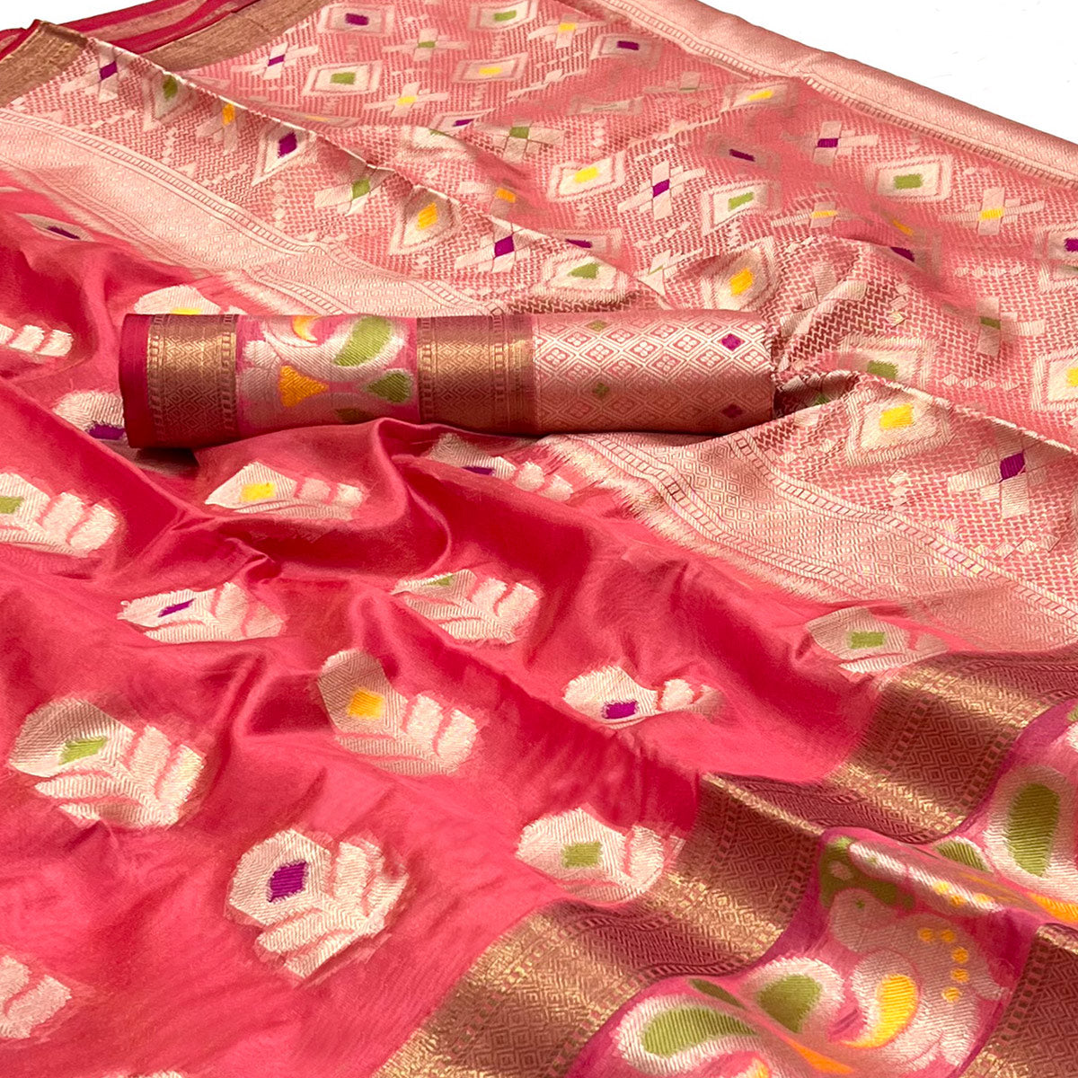 Gajari Pink Woven Jacquard Saree