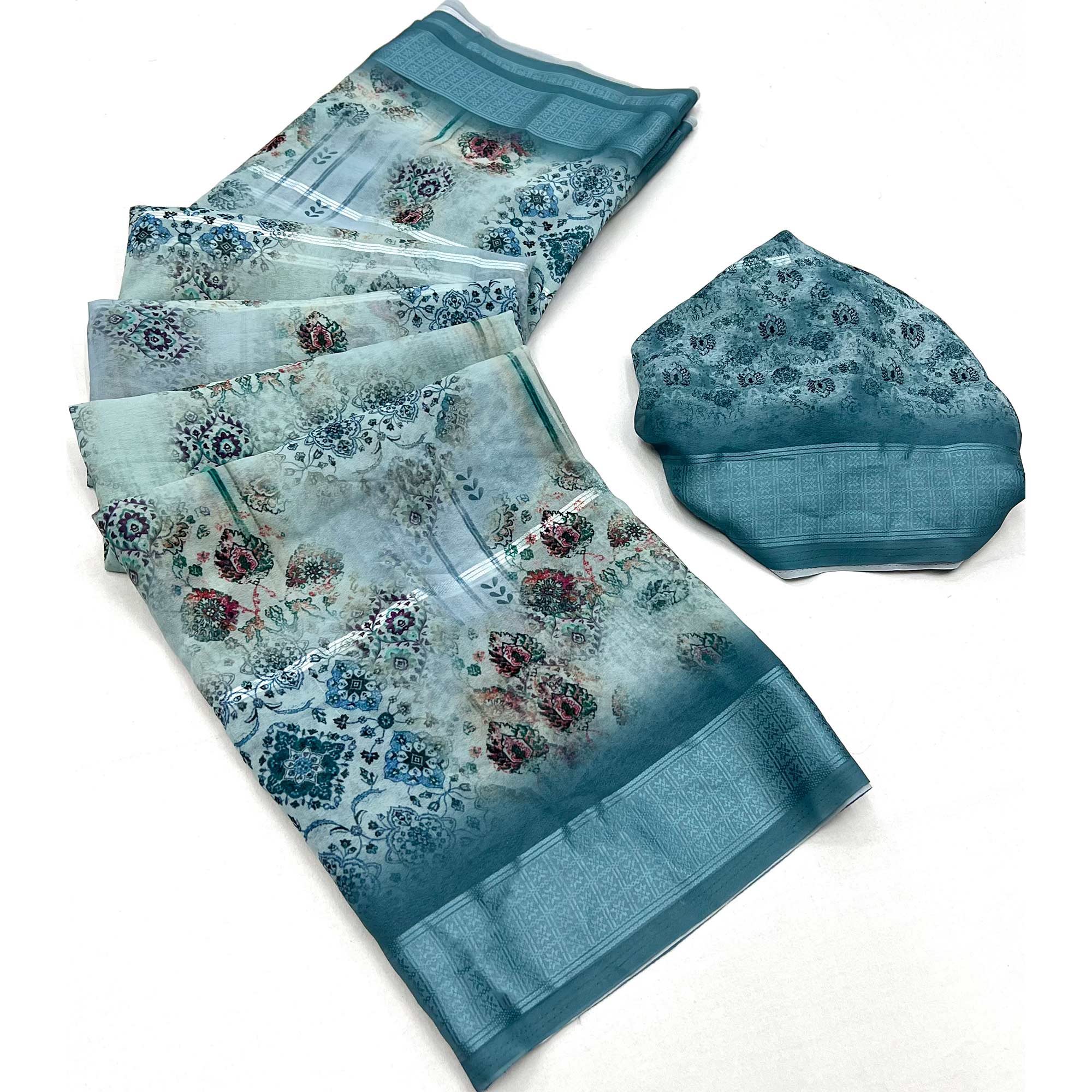 Blue Digital Printed Viscose Saree