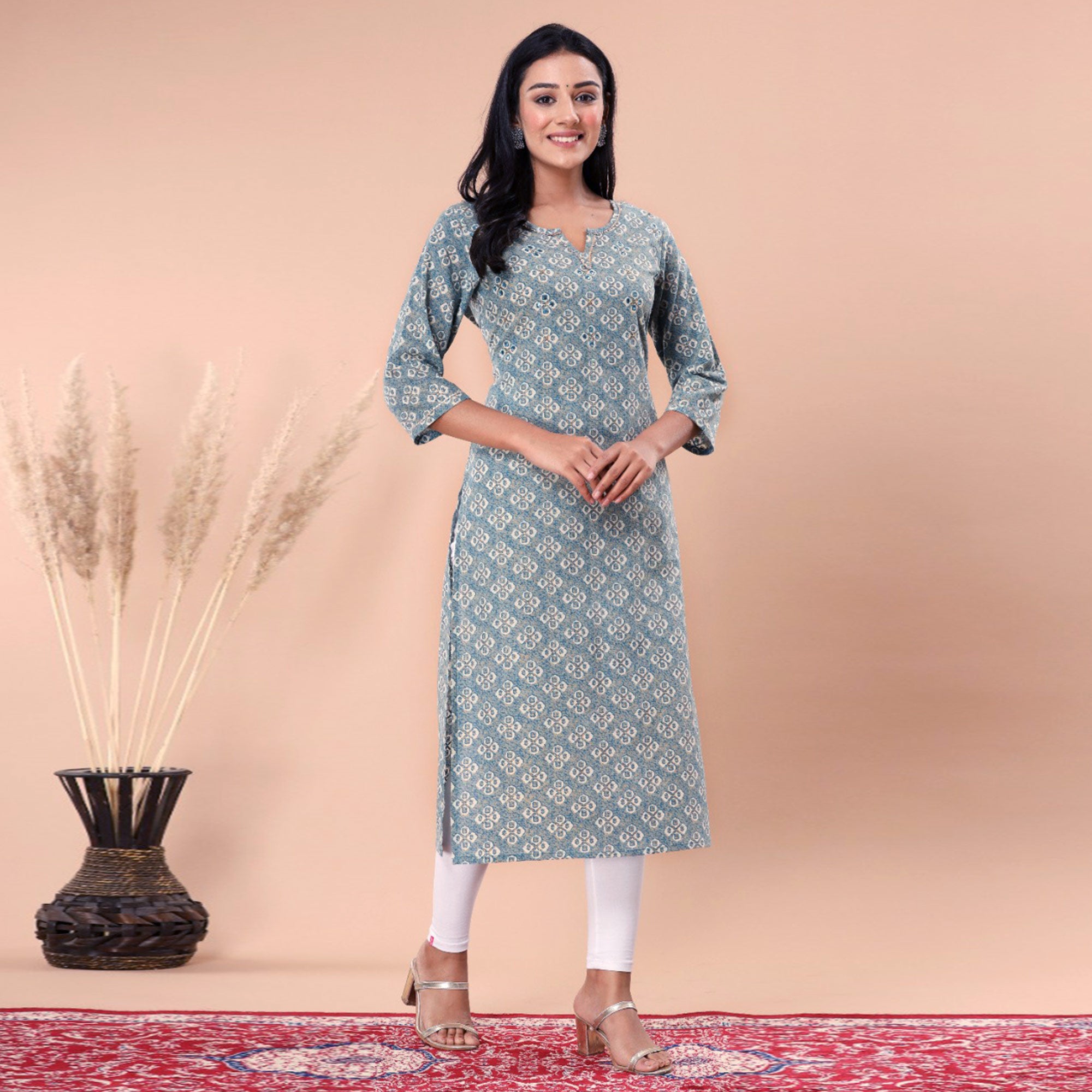 Sky Blue Bandhani Printed Pure Cotton Kurti