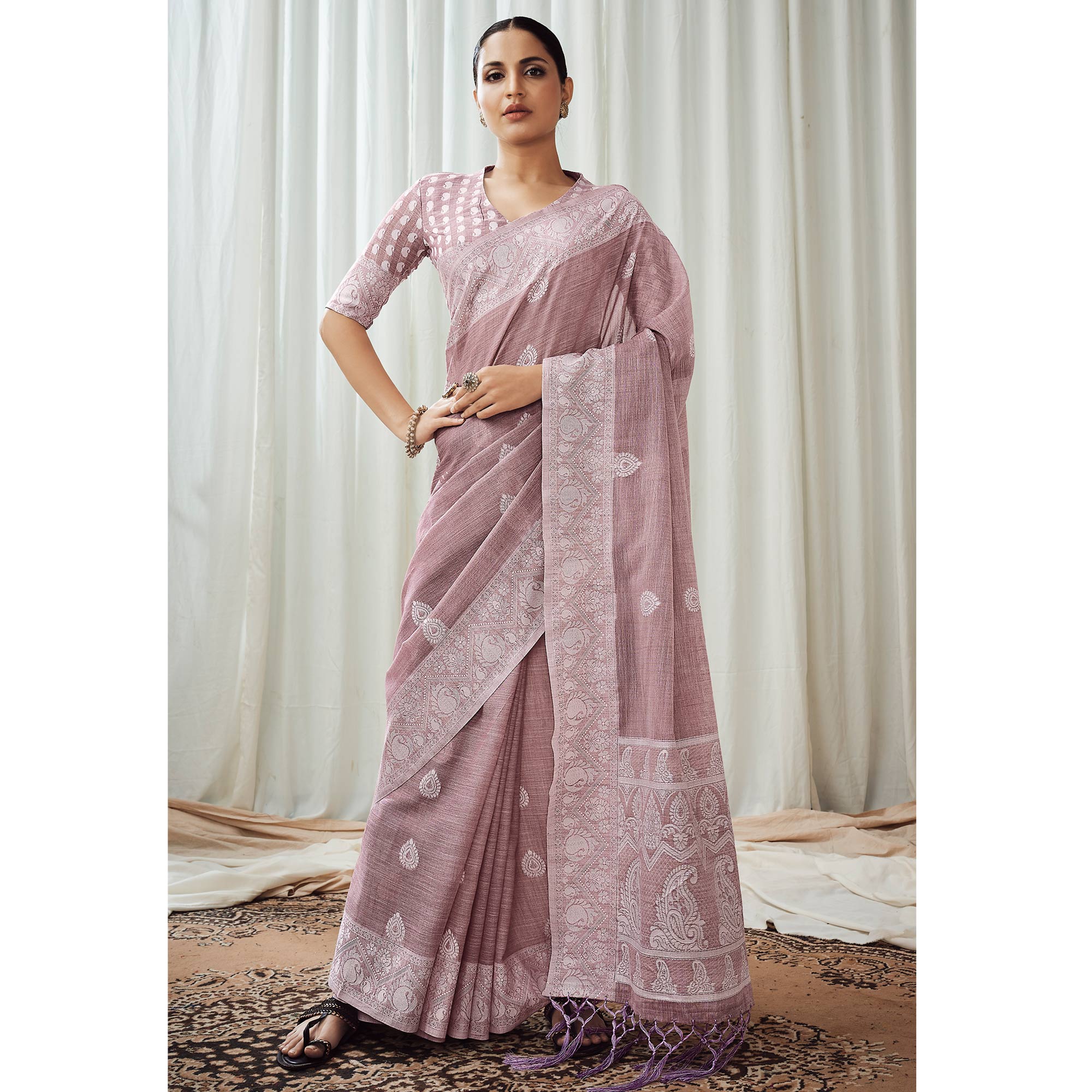 Light Purple Woven Linen Saree