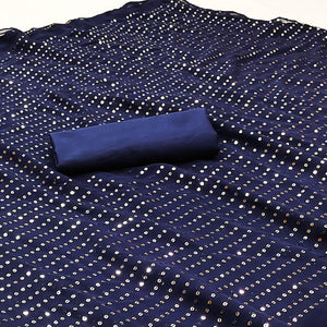 Navy Blue Sequins Embroidered Georgette Saree