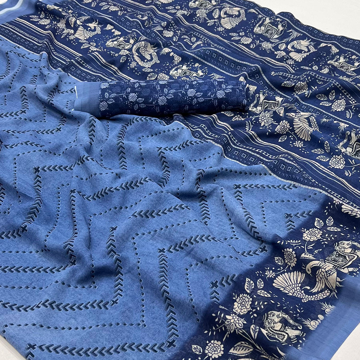 Blue Digital Printed Georgette Saree