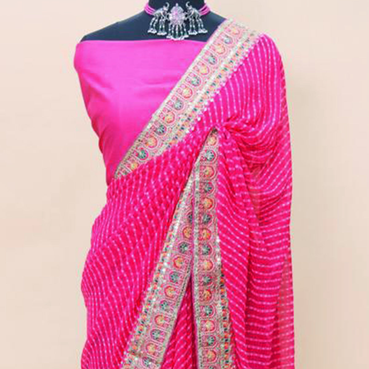 Pink Printed With Sequins Embroidered Georgette Saree