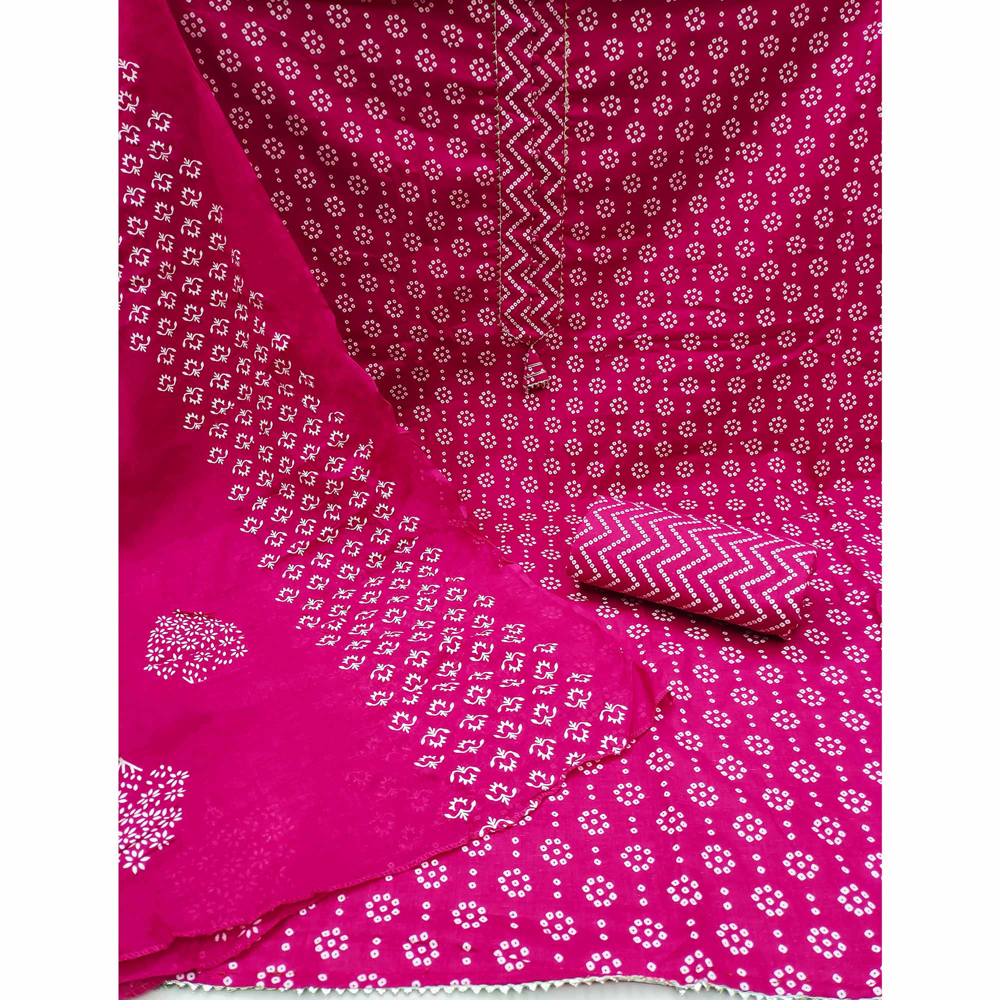 Pink Bandhani Printed Pure Cotton Dress Material
