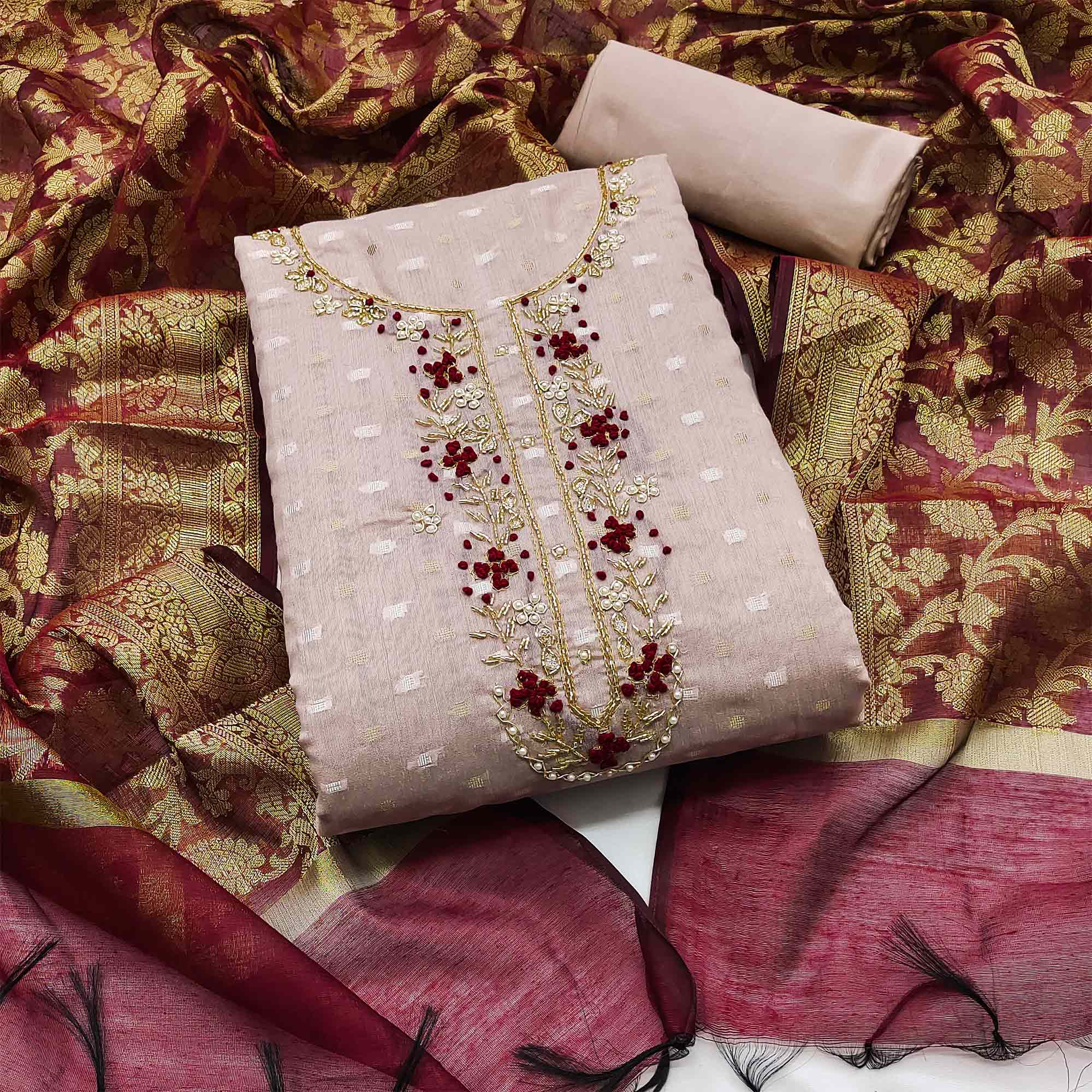Light Purple Woven Banarasi Silk Dress Material
