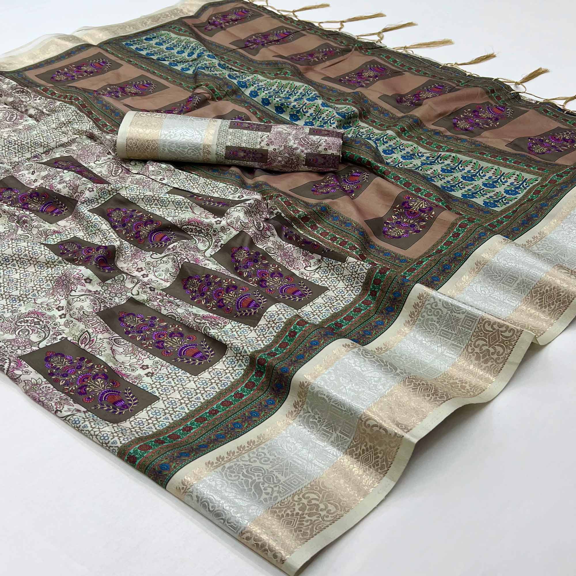 Multicolor Floral Digital Printed Pure Cotton Saree