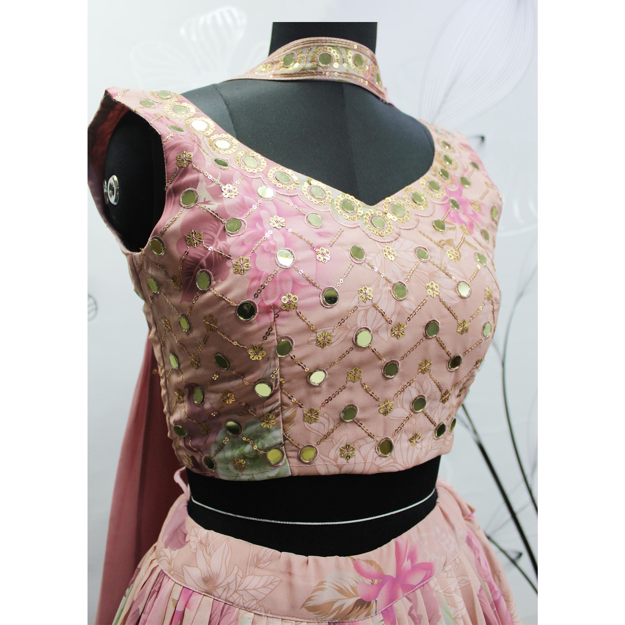 Pink Printed With Sequins Embroidered Georgette Lehenga Choli