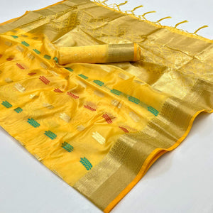 Yellow Floral Woven Organza Saree