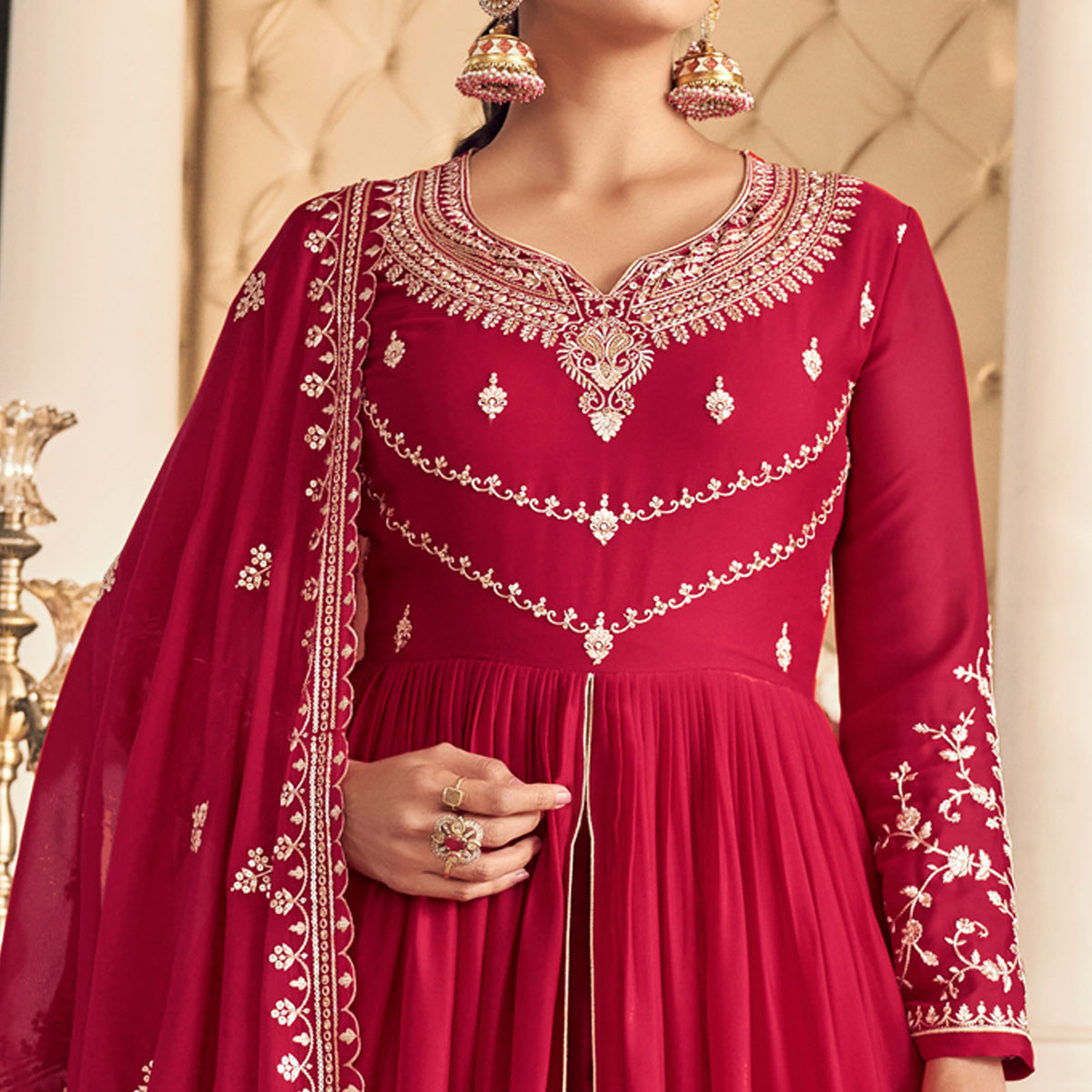 Rose Pink Embroidered Georgette Gown