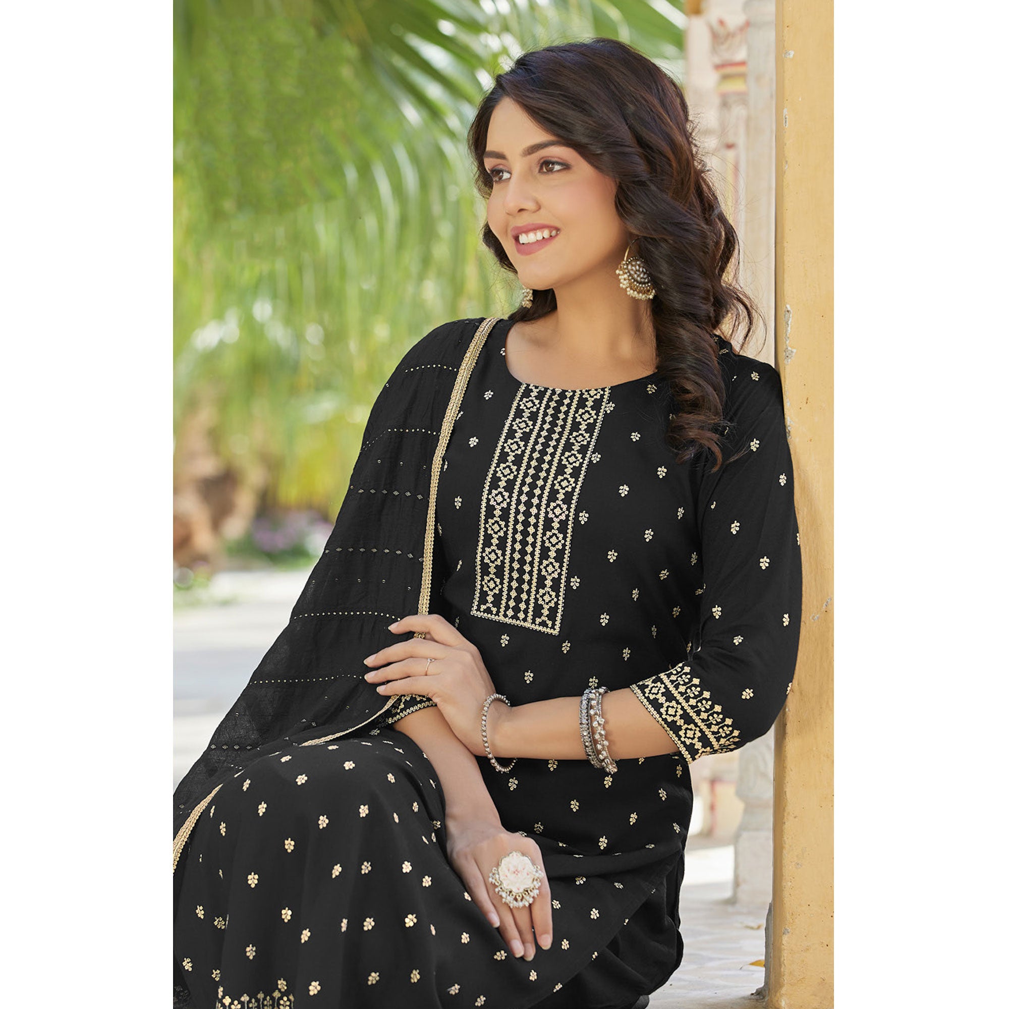 Black Embroidered Cotton Salwar Suit